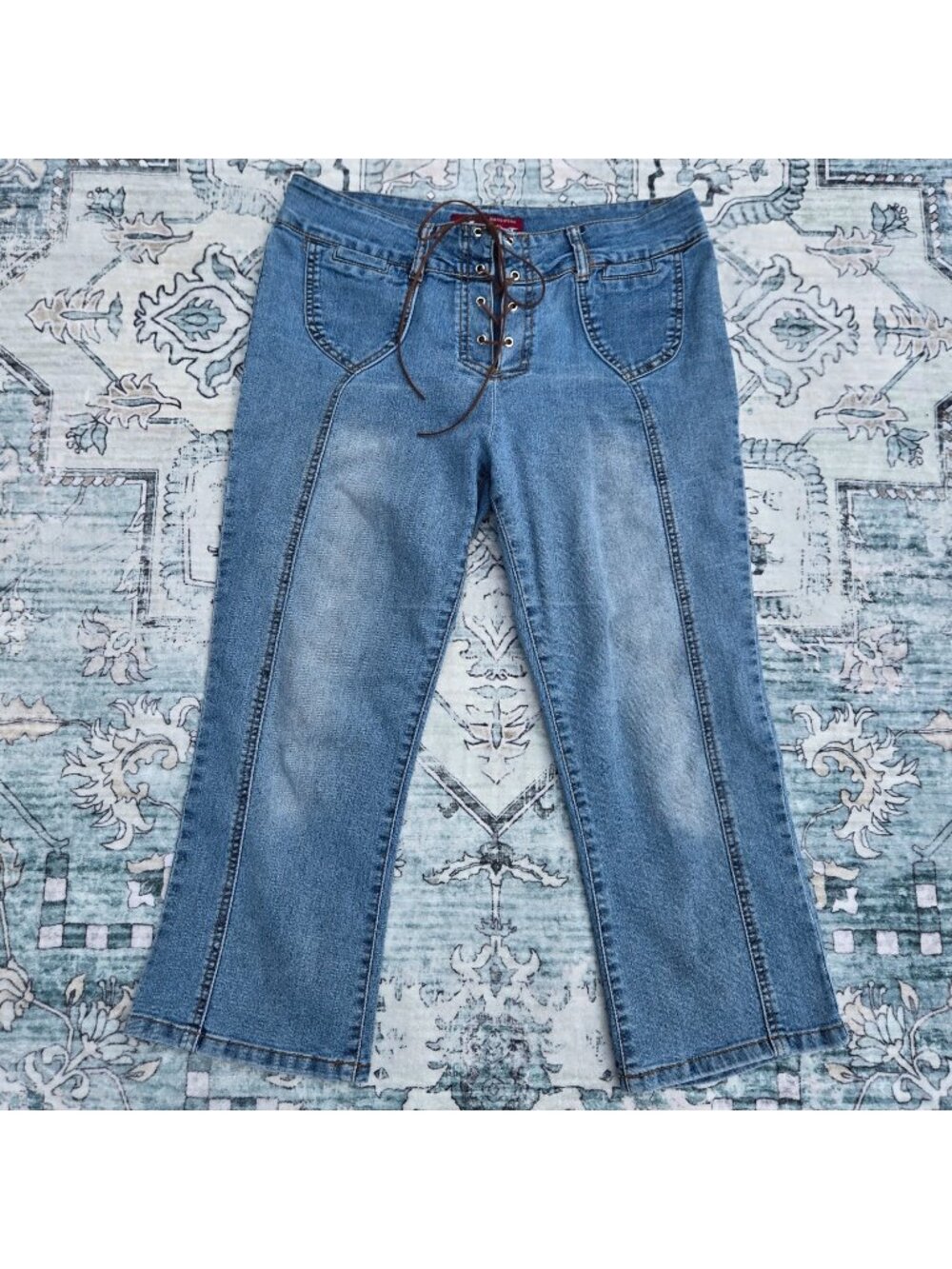 Vintage Y2K Lace Up Denim Capri Jeans Size M Mid Rise 2000s